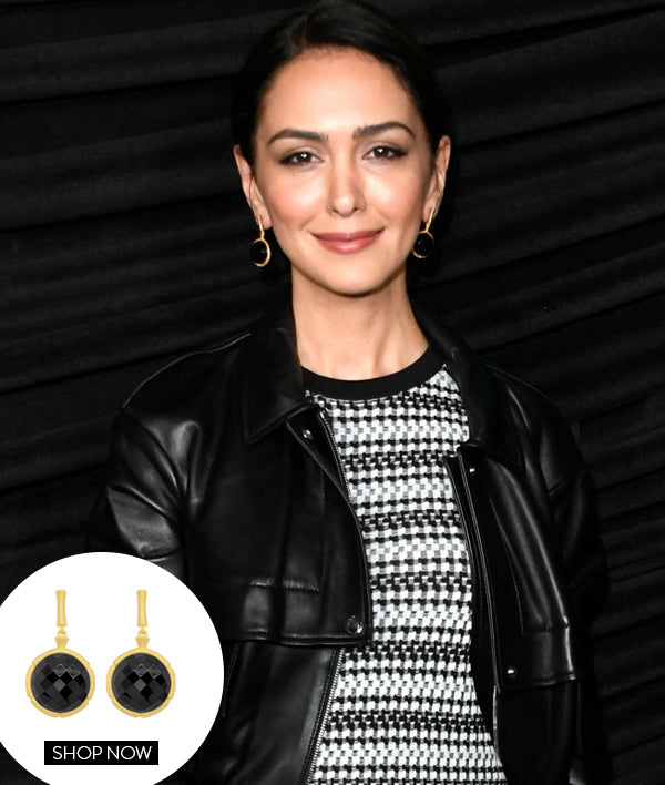 NAZANIN BONIADI IN OUR BAMBOO GEMSTONE DROP EARRING